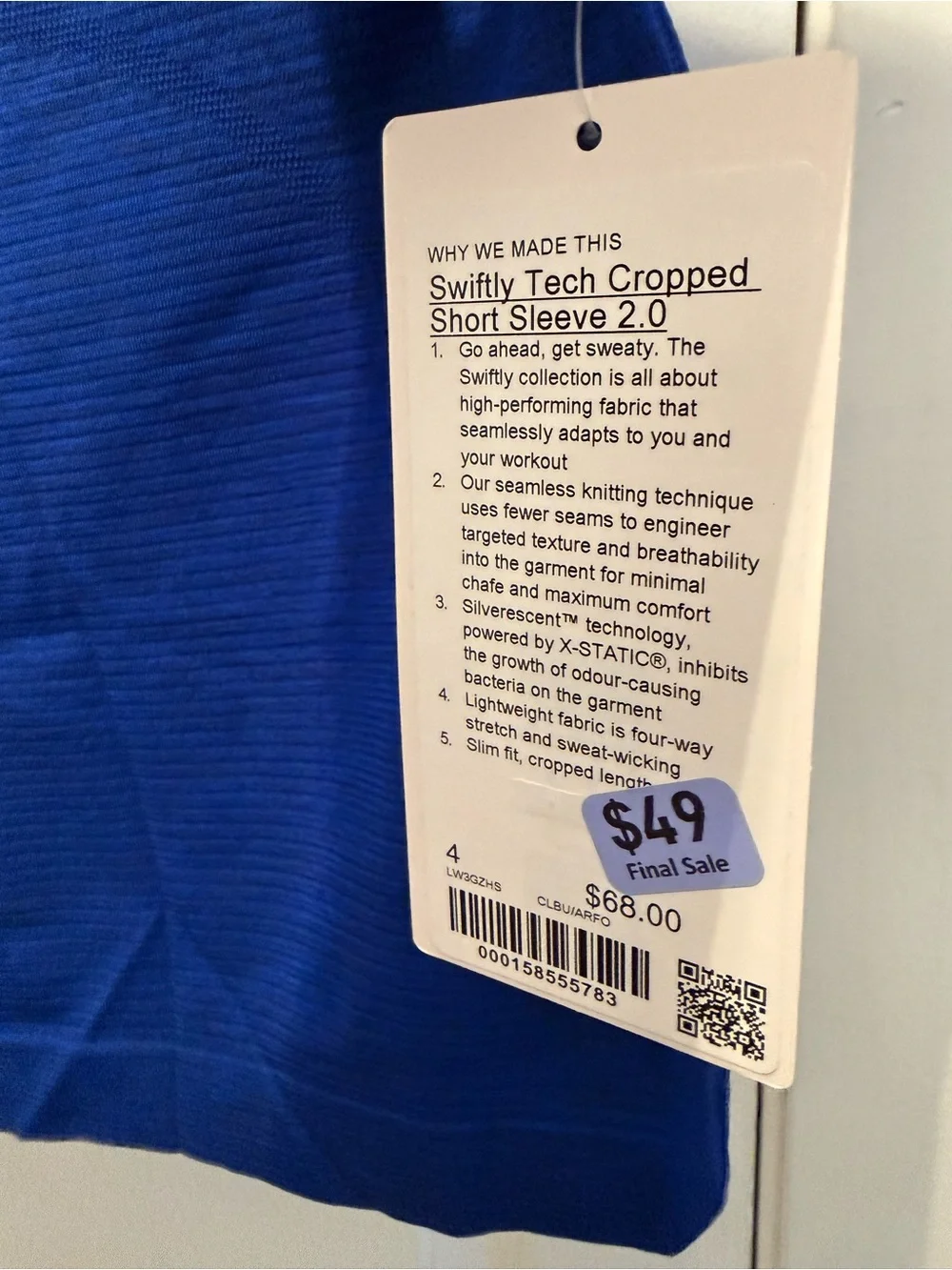 Lululemon Swiftly Tech Cropped Short Sleeve 2.0 Club Blue